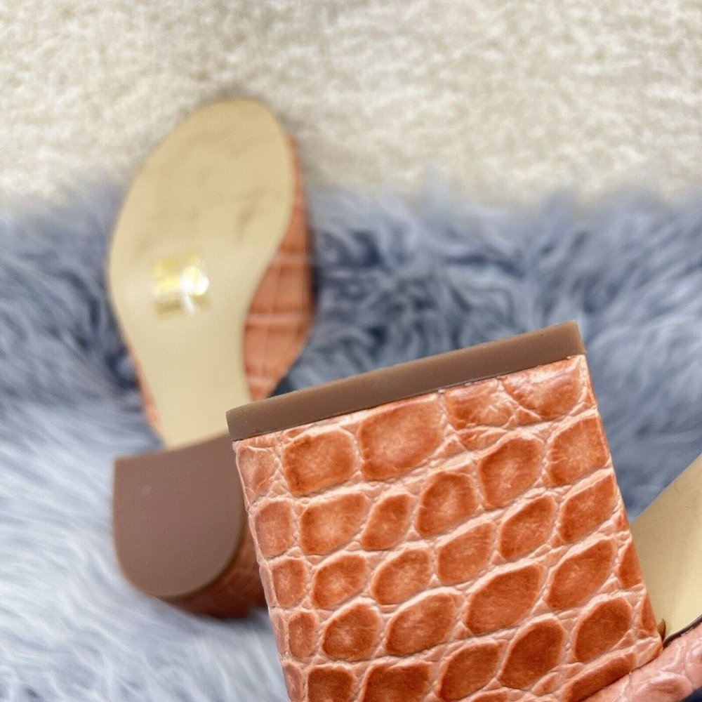 J. Crew Croc Embossed Leather Peep Toe Block Heel Slide Sandals Womens Sz 8 NEW - Picture 8 of 8